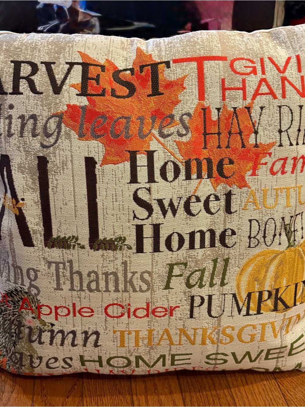 Autumn Word-Print Decorative Throw Pillow - Orange/Yellow/Green